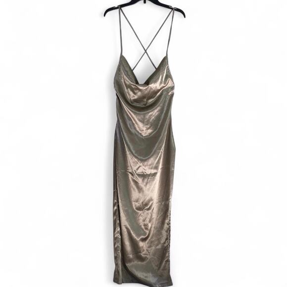 PrettyLittleThing Cowl Neck Dress Women's 8 Metallic Gold - Picture 1 of 6